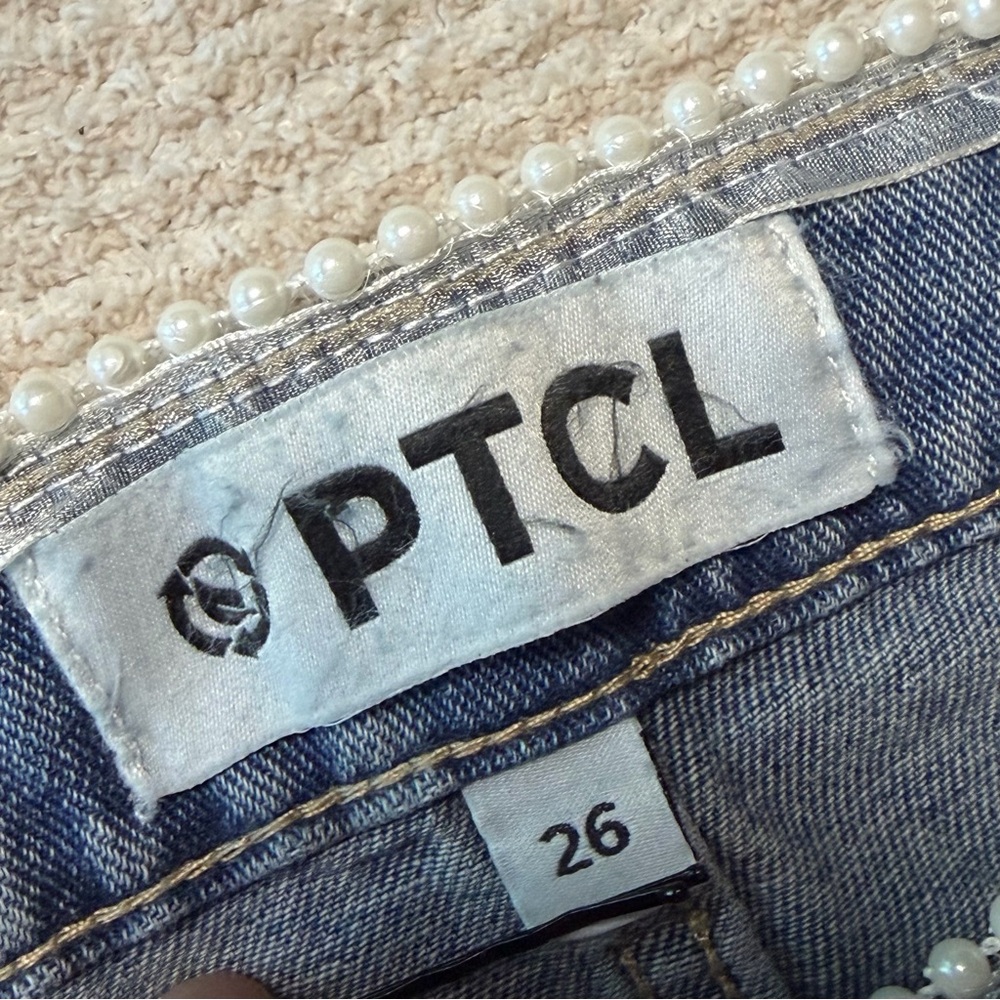 PTCL Pearl Waist Wide Leg Jeans 26 Low Rise Y2K Denim Cotton Blue - Picture 5 of 12